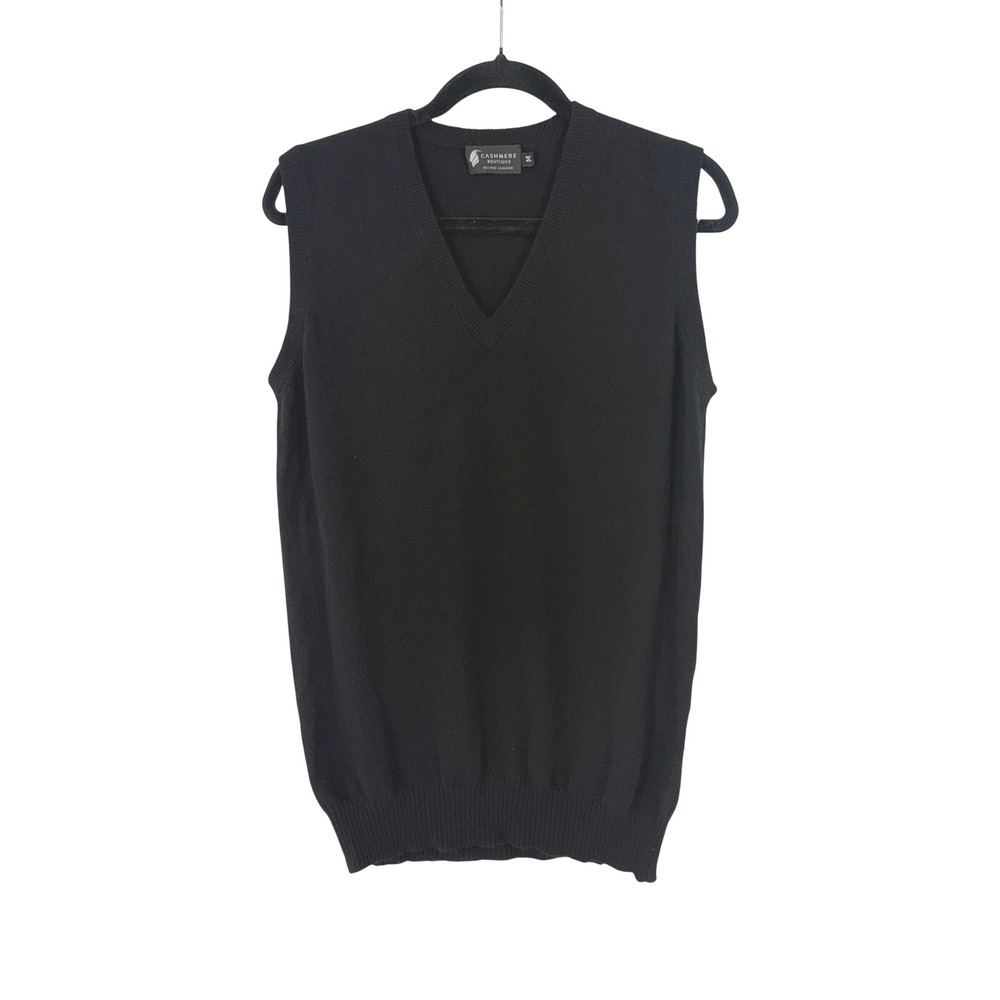 Cashmere Boutique Mens Black 100% Pure Cashmere V-Neck Sweater Vest Size M